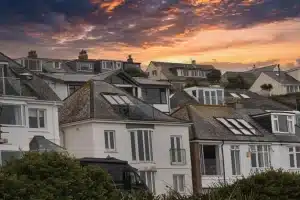 houses at sunset